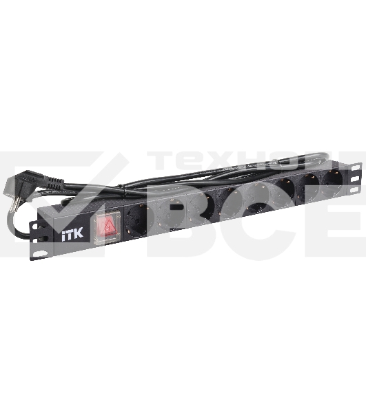 Блок розеток 19 (8шт)PDU с LED выкл.алюм.профиль 1U шнур 2м вилка DIN49440 (нем.станд.) PH12-8D1 ITK