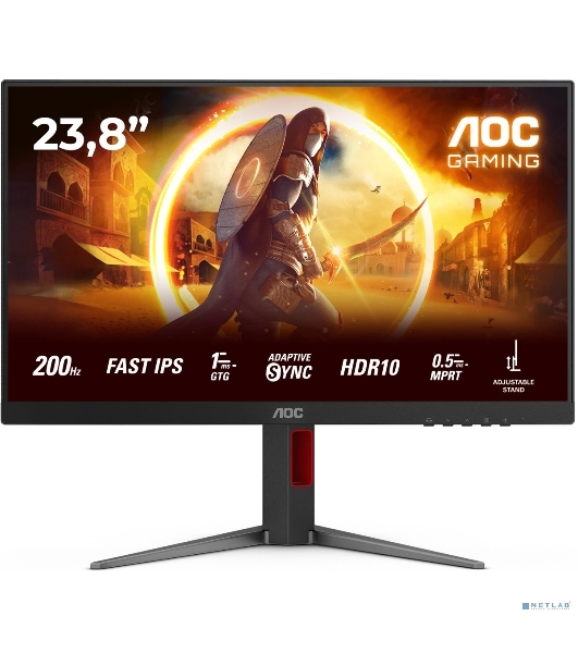 Монитор 23.8' AOC 24G4HA IPS 1920x1080, 200 Гц, 0.5 мс, 16:9, 300 кд/м², 2xHDMI 2.0, DP 1.4, 3.5 Jack, динамики (2x2 Вт), HDR10, G-Sync, черный