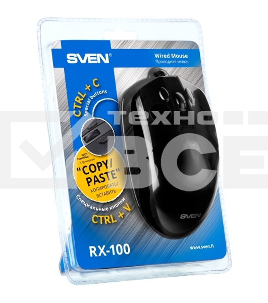 Мышь проводная SVEN RX-100 черный, 4000 dpi, USB, кнопки - 6