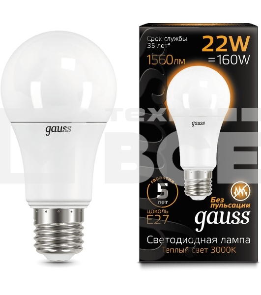 Лампа светодиодная A70 22Вт 3000К E27 Gauss 102502122