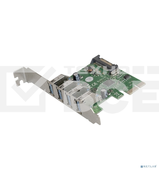 Контроллер ExeGate EXE-314 PCI-E 2.0, 4*USB3.0 ext, разъем доп.питания (OEM)
