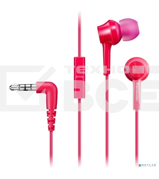 Наушники Panasonic RP-TCM115GCP внутриканальные 10-24000Гц 1.2м 3.5мм 98дБ микрофон розовые