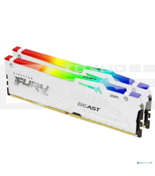 Оперативная память Kingston Fury Beast, DDR5, 64GB (2x32GB), 5600MHz, CL36, DIMM, радиатор, RGB, белый