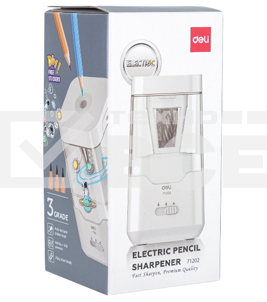 Точилка для карандашей электрическая Deli E71202, 1 отверстие, пластик, белый (батарея)