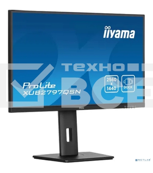 Монитор 27' Iiyama ProLite XUB2797QSN-B2 IPS 2560x1440, 100 Гц, 1 мс, 16:9, 300 кд/м², HDMI 2.0, DP 1.4, 3.5 Jack, USB-C (65 Вт), USB Hub (3x USB 3.0), Ethernet, динамики (2x2 Вт), Adaptive-Sync, черный