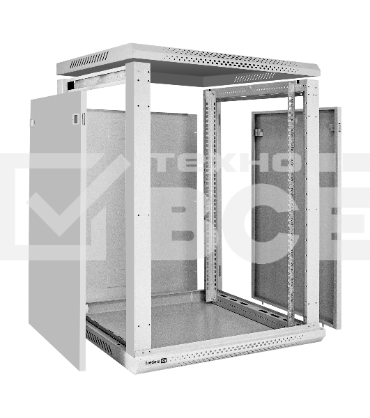 Шкаф телекоммуникационный 19' настенный 15U ExeGate EC-WM-15U.600.G.GREY (19”, 15U, 600x600x769mm (ШхГхВ), передняя дверь закаленное стекло, съемные боковые панели, пыле- и влагозащита IP23, светло-серый RAL 7035)