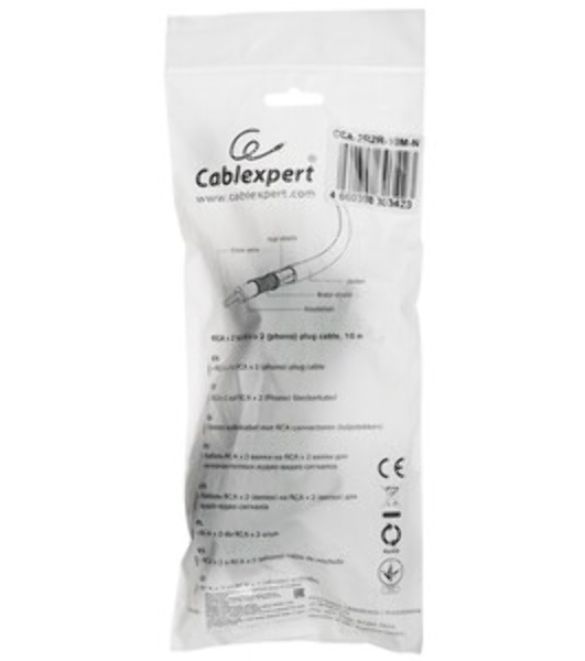 Кабель аудио Cablexpert CCA-2R2R-10M-N, 2xRCA/2xRCA, 10м, черный, пакет