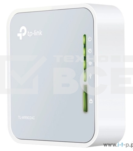 Беспроводный маршрутизатор TP-Link двухдиапазонный маршрутизатор TL-WR902AC, (433Мбит/с на 5 ГГц + 300Мбит/с на 2,4 ГГц) 1 порт WAN 100 Мбит/с, 1 порт USB 2.0