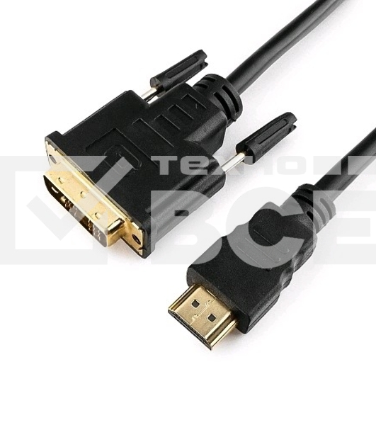 Кабель HDMI-DVI Cablexpert CC-HDMI-DVI-15, 19M/19M, single link, медь, позол.разъемы, экран, 4.5м, черный, пакет