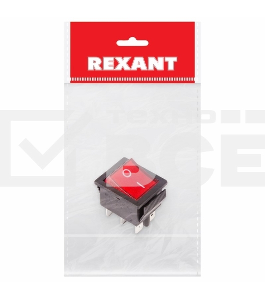 Выключатель клавишный 250V 15А (6с) ON-ON красный  с подсветкой (RWB-506, SC-767)  Rexant Индивидуальная упаковка 1 шт