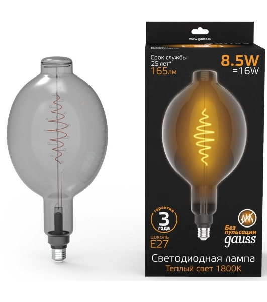 Лампа светодиодная филаментная Gauss Filament Vintage 8.5Вт цок.: E27 шар 220B 1800K св. свеч. белый теп. (упак.: 1 шт)