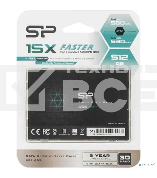 Накопитель SSD Silicon Power Ace A55, 512Gb, SATA III, 2.5