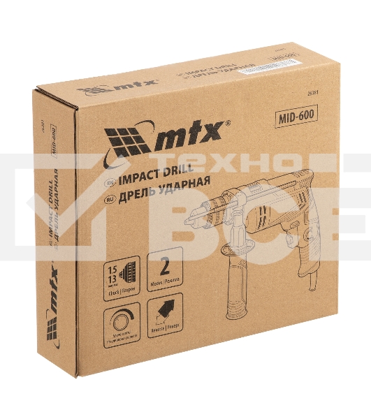 Дрель ударная MID-600, 600 Вт, 0-3000 об/мин, 0-48000 уд/мин MTX