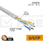 Кабель витая пара U/UTP, категория 5e, PVC, 4PR, 24AWG, медный, внутренний, серый, 305 м, фото3