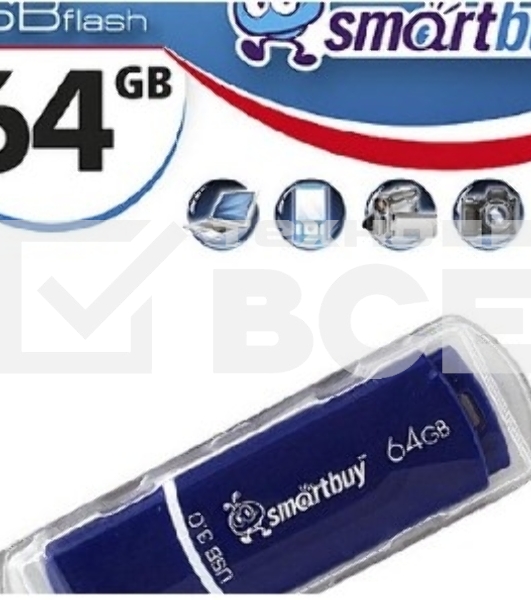 Флешка USB Smartbuy CROWN BLUE (SB64 GbCRW-Bl), 64 Gb, USB 3.0, R/W 75/25, синий