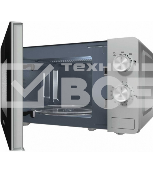 Микроволновая печь Gorenje MO20E1S серебристый, 20 л, 800 Вт, переключатели - поворотный механизм