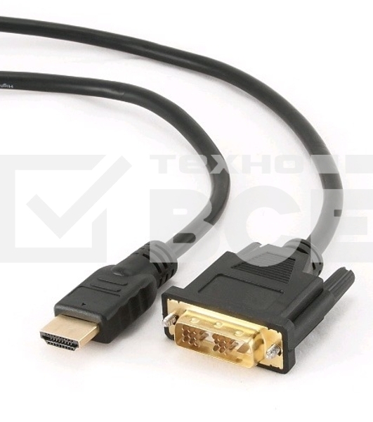 Кабель HDMI-DVI Cablexpert CC-HDMI-DVI-10, 19M/19M, single link, медь, позол.разъемы, экран, 3.0м, черный, пакет
