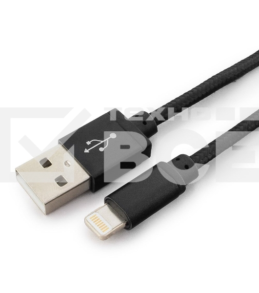 Кабель USB 2.0 Cablexpert CC-ApUSB2bk1m, AM/Lightning 8P, 1м, нейлоновая оплетка, алюминиевые разъемы, черный, пакет