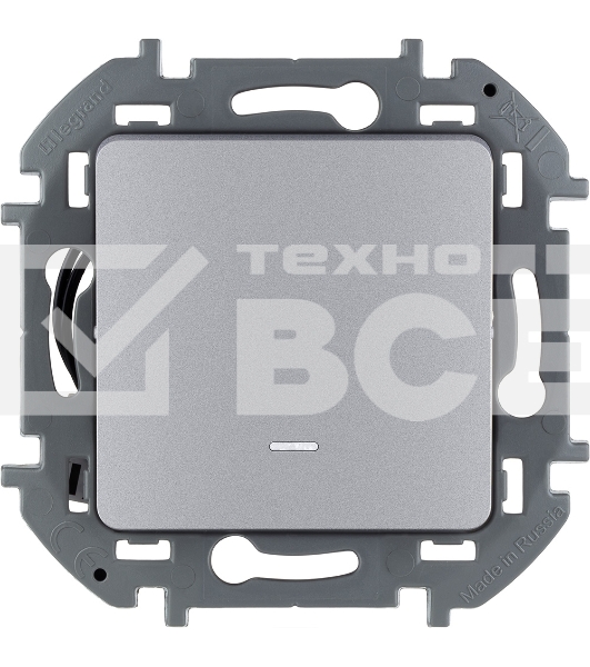 Переключатель 1-клавишный с подсветкой/индикацией 10AX 250В алюминий