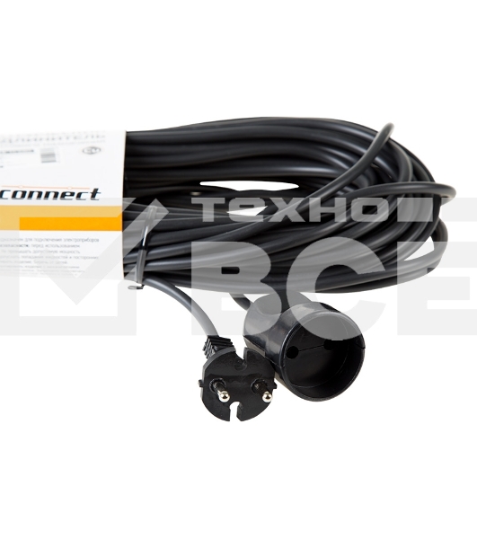 Удлинитель-шнур PROconnect ПВС 2х0.75, 20 м, б/з, 6 А, 1300 Вт, IP20, черный (Сделано в России)