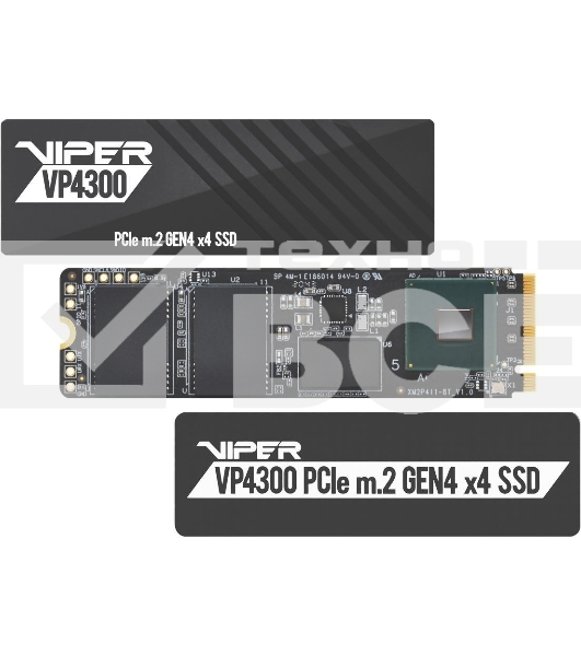 Накопитель SSD Patriot Viper VP4300, 2Tb, PCIe 4.0 x4, M.2 2280, NVMe, R/W 7400/6800, с радиатором