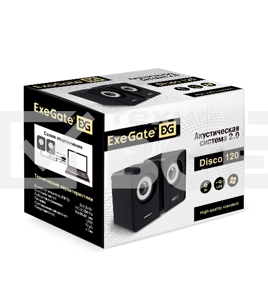 Акустическая система 2.0 ExeGate EX287054RUS Disco 120 (питание USB, 2х3Вт (6Вт RMS), 100-20000Гц, черный)
