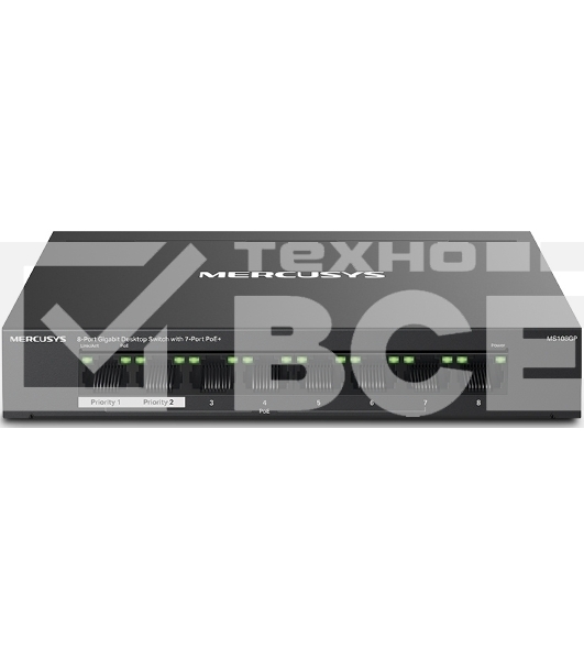 Настольный коммутатор Mercusys MS108GP с 8 гигабитными портами (7 портов PoE+)