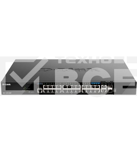 Управляемый L3 стекируемый коммутатор D-Link DGS-1520-28MP/A1A с 20 портами 10/100/1000Base-T, 4 портами 100/1000/2.5GBase-T, 2 портами 10GBase-T и 2 портами 10GBase-X SFP+