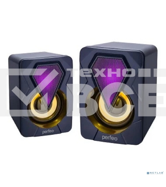 Акустическая система PERFEO 'SHINE', 2.0, мощность 2х3 Вт, USB, черный, Game Design, LED подсветка 7 цв