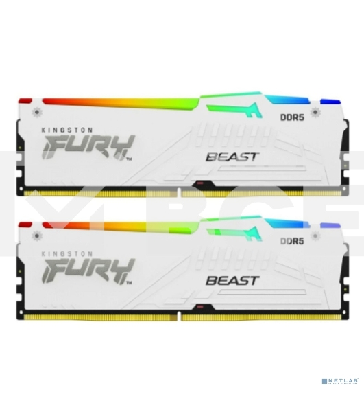 Оперативная память Kingston Fury Beast, DDR5, 32GB (2x16GB), 5600MHz, CL40, с радиаторами, RGB, белый