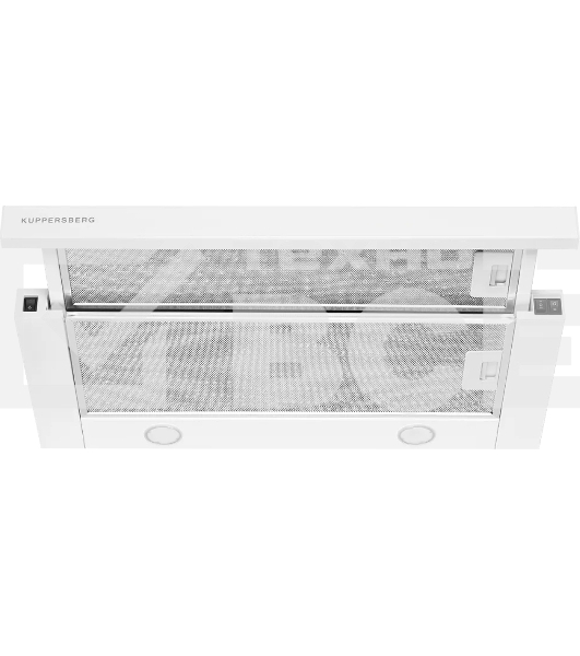 Вытяжка встраиваемая Kuppersberg SLIMLUX 60 W, ширина 55,2 см, отвод/рециркуляция, 550 м3/час, механическое кнопочное управление, 3 скорости, светодиодное освещение 2х2 Вт, металлические жироулавливающие фильтры, угольный фильтр KF-Y (опция), цвет белый
