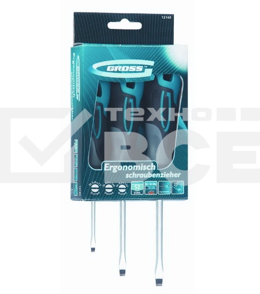 Набор отверток Gross 12165 3 шт, SL S2, трехкомпонентная рукоятка SL3, SL4, SL5.5