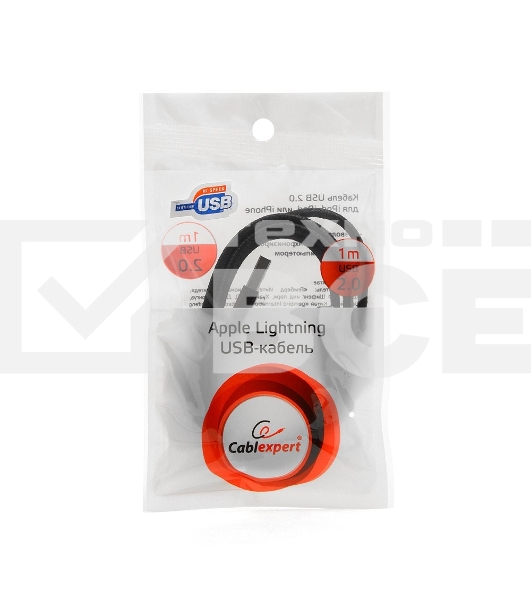 Кабель USB 2.0 Cablexpert CC-ApUSB2bk1m, AM/Lightning 8P, 1м, нейлоновая оплетка, алюминиевые разъемы, черный, пакет
