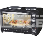 Мини-печь Sakura SA-7001HBK 35л, 3200Вт, духовка 1600Вт, конфорки 185мм+155мм (1000Вт+600Вт), механ.управление, 3 режима работы духовки (верх, низ, верх+низ), раздельная регулировка температуры духовки и конфорок, комплектация - металлическая решетка, противень и ухват. чёрны, фото2