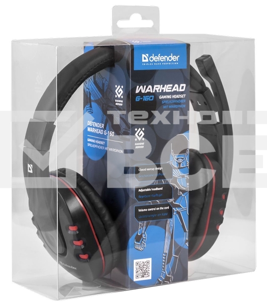 Наушники Defender Warhead G-160 черный, кабель 2,5 м