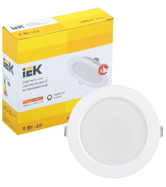 Светильник светодиодный Iek LDVO0-1612-09-3000-K01 ДВО 1612 белый круг 9Вт 3000К IP20 пластик. корпус, диам 118 мм