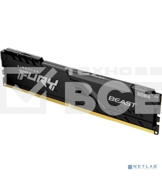 Оперативная память Kingston Fury Beast, DDR4, 16GB (1x16GB), 3600MHz, CL18, с радиатором, черный