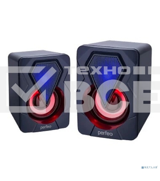 Акустическая система PERFEO 'SHINE', 2.0, мощность 2х3 Вт, USB, черный, Game Design, LED подсветка 7 цв