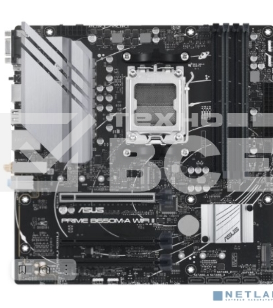 Материнская плата ASUS PRIME B650M-A WIFI II, AM5, AMD B650, 4xDDR5, 4xSATA, 2xM.2, 1xPCI-E 4.0 x16, 2xPCI-E 4.0 x1, 1xHDMI, 1xDP, 1xVGA, 1x 2.5Gb LAN, 2xUSB-A 3.2 Gen 2, 2xUSB-A 3.2 Gen 1, 4xUSB-A 2.0, 3x3.5 мм, 7.1, Micro-ATX