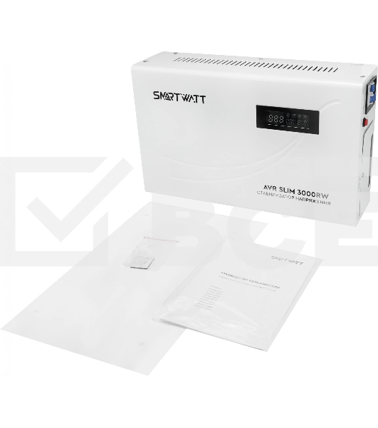 Настенный стабилизатор напряжения SMARTWATT AVR SLIM 3000RW (100W - 260W, 3000VA, 3 кВт, 50 Гц, LED-дисплей, релейный, Н