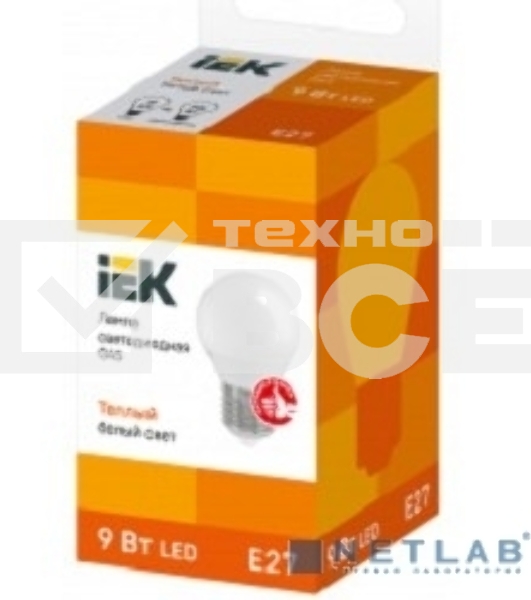 Лампа Iek LLE-G45-9-230-30-E27 светодиодная ECO G45 шар 9Вт 230В 3000К E27