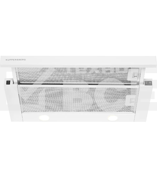 Вытяжка встраиваемая Kuppersberg SLIMLUX 60 W, ширина 55,2 см, отвод/рециркуляция, 550 м3/час, механическое кнопочное управление, 3 скорости, светодиодное освещение 2х2 Вт, металлические жироулавливающие фильтры, угольный фильтр KF-Y (опция), цвет белый