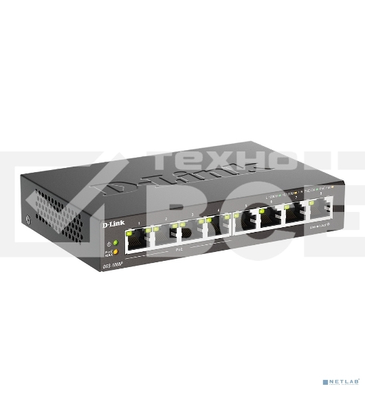Неуправляемый коммутатор D-Link DGS-1008P/F3A с 8 портами 10/100/1000Base-T (4 порта PoE 802.3af/at, PoE-бюджет 60 Вт)