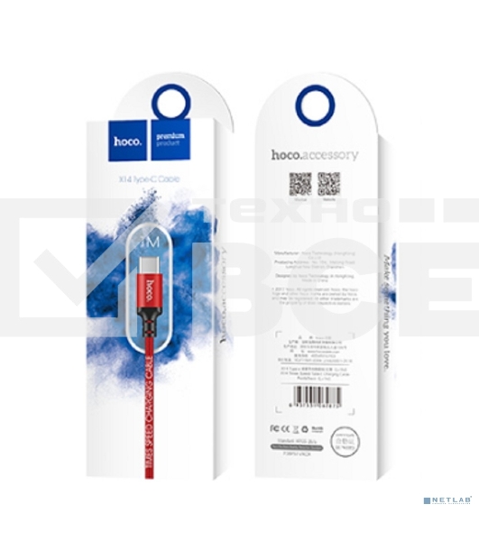 Кабель HOCO X14 USB 2.0, AM/Type-C M, черно-красный, 1м
