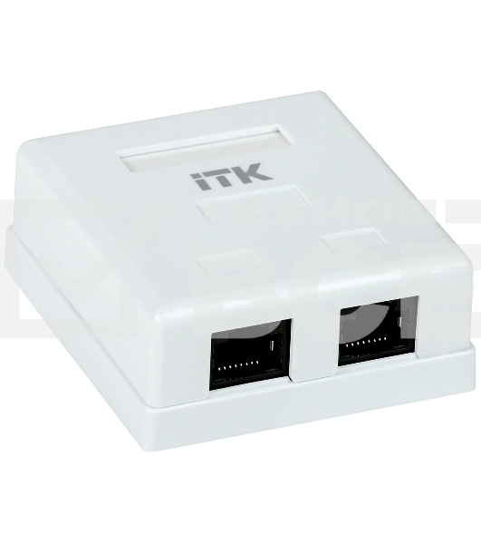 Настенная информационная розетка RJ45 8P8C, кат.5Е UTP, 2-порта, белая 