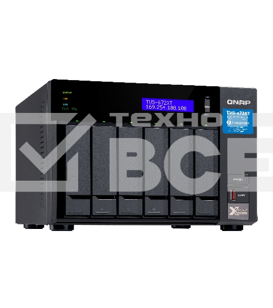 Сетевое хранилище без дисков SMB QNAP TVS-672XT-i3-8G 6-Bay NAS, Intel Core i3-8100T 4-core 3.1 GHz Processor, 8GB DDR4 RAM (max 32GB RAM), 6x 2.5