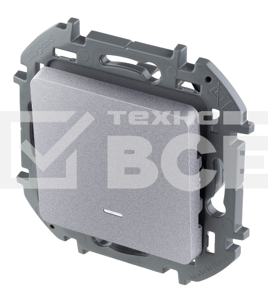 Переключатель 1-клавишный с подсветкой/индикацией 10AX 250В алюминий