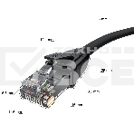 Патч-корд GCR прямой 10.0m UTP кат.6, черный, 24 AWG, литой без фиксатора, ethernet high speed 1 Гбит/с, RJ45, T568B, GCR-52536, фото2
