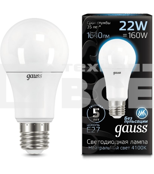 Лампа светодиодная A70 22Вт 4100К E27 Gauss 102502222
