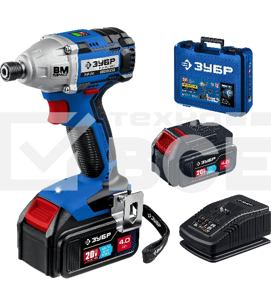 Гайковерт Зубр 20В бесщеточный, 2 АКБ (4А·ч), в кейсе, Профессионал. Gb-250-42